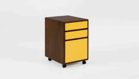 reddie-raw mobile storage 41W x 50D x 60H *cm / Solid Reclaimed Teak Wood~Walnut / Laminate~Canary Yellow NCW Wood Pedestal Drawers
