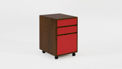 reddie-raw mobile storage 41W x 50D x 60H *cm / Solid Reclaimed Teak Wood~Walnut / Laminate~Spark Red NCW Wood Pedestal Drawers