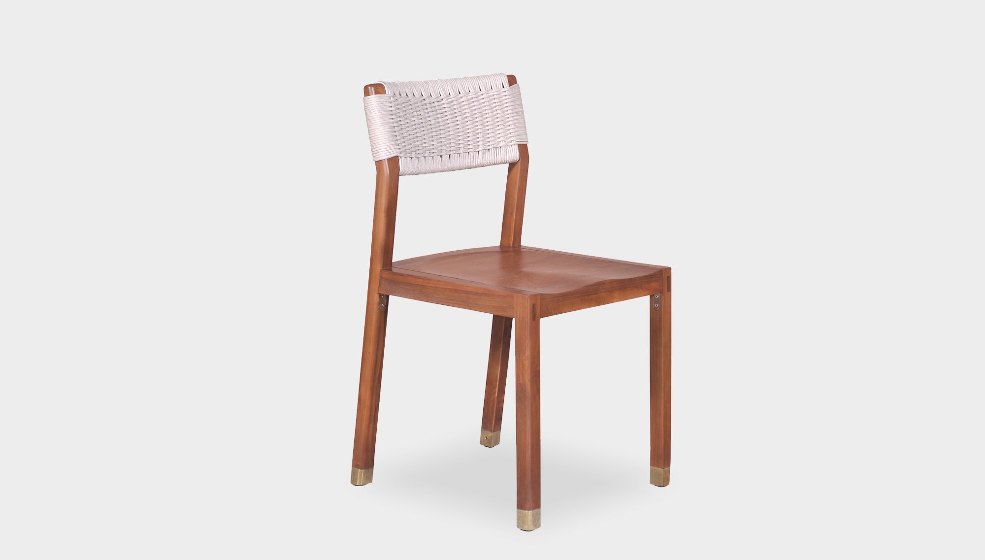 reddie-raw dining chair 46W x 49D x 82H *cm (45H seat) / Solid Reclaimed Teak Wood~Natural (with brass caps) / White Rope Rita Rope Dining Chair