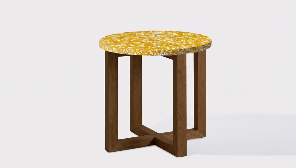 reddie-raw round side table 45dia x 45H *cm / Recycled bottle tops~Cornflour / Solid Reclaimed Teak Wood~Walnut Suzy Side Table Round - Recycled Bottle Tops
