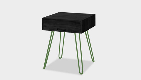 reddie-raw bedside table 45W x 45D x 55H *cm / Solid Reclaimed Wood~Black / Metal~Green Willy Bedside Table High Square