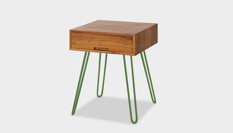 reddie-raw bedside table 45W x 45D x 55H *cm / Solid Reclaimed Wood~Natural / Metal~Green Willy Bedside Table High Square
