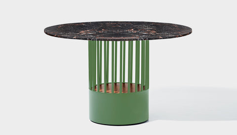 reddie-raw round 120dia x 75H *cm / Stone~Black Veined Marble / Metal~Green Willy Cage Table - Marble
