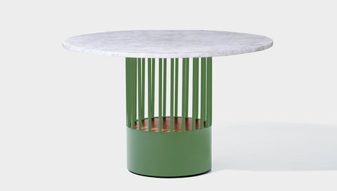 reddie-raw round 120dia x 75H *cm / Stone~White Veined Marble / Metal~Green Willy Cage Table - Marble