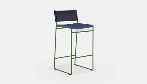 reddie-raw stool 47W x 49D x 90H *cm (65H seat) / Fabric~Blush Navy / Metal~Green Willy Sling Bar Stool