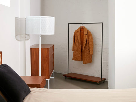 reddie-raw coat rack 110W x 40D x 150H *cm / Metal~Grey / Wood Teak~Natural Bob Movable Clothes Hanging Rack