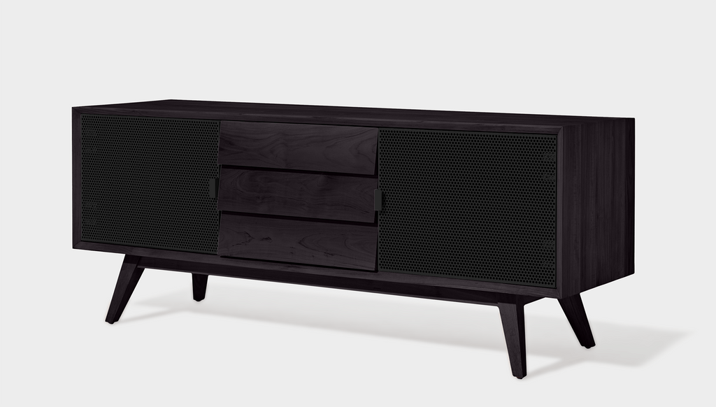 reddie-raw media unit 150W x 45D x 60H *cm / Wood Teak~Black / Metal~Black Vinny Media Cabinet