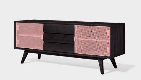 reddie-raw media unit 150W x 45D x 60H *cm / Wood Teak~Black / Metal~Pink Vinny Media Cabinet