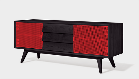 reddie-raw media unit 150W x 45D x 60H *cm / Wood Teak~Black / Metal~Red Vinny Media Cabinet
