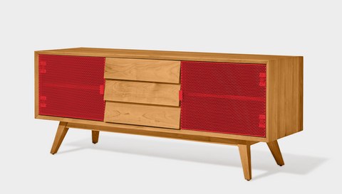 reddie-raw media unit 150W x 45D x 60H *cm / Wood Teak~Oak / Metal~Red Vinny Media Cabinet