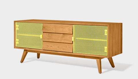 reddie-raw media unit 150W x 45D x 60H *cm / Wood Teak~Oak / Metal~Yellow Vinny Media Cabinet