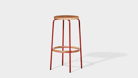 reddie-raw outdoor seating 35dia x 75H *cm / Wood Teak~Natural / Metal~Red Outdoor Milton Stool