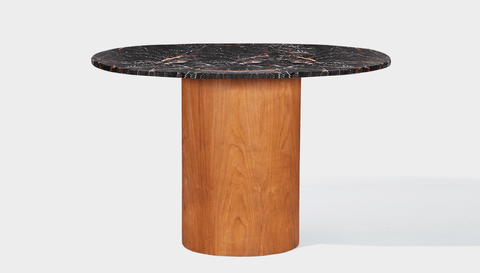 reddie-raw round 100dia x 75H *cm / Stone~Black Veined Marble / Wood Veneer~Teak Dora Drum Table Round - Marble