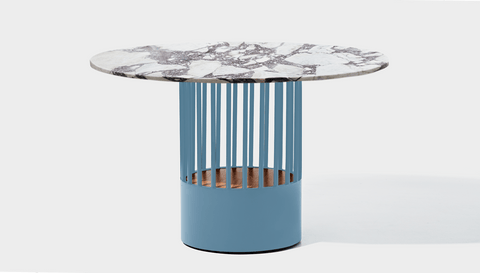 reddie-raw round 120dia x 75H *cm / Stone~Calacatta Viola / Metal~Blue Willy Cage Table - Marble