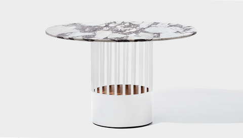 reddie-raw round 120dia x 75H *cm / Stone~Calacatta Viola / Metal~White Willy Cage Table - Marble