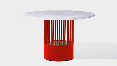 reddie-raw round 120dia x 75H *cm / Stone~White Veined Marble / Metal~Red Willy Cage Table - Marble