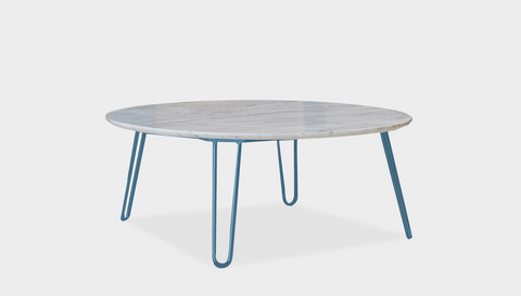 reddie-raw round coffee table 90dia x 35H *cm / Stone~White Veined Marble / Metal~Blue Willy Coffee Table Round