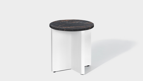 reddie-raw Side Table 45dia x 45H *cm / Stone~Black Veined Marble / Metal~White Bob Side Table Round