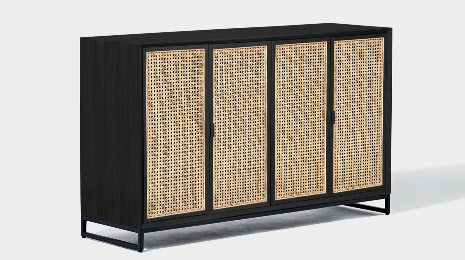 reddie-raw storage cupboard 150W x 45D x 90H *cm / Wood Teak~Black / Metal~Black NCW Rattan Buffet Storage Unit