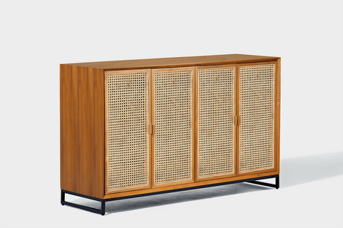 reddie-raw storage cupboard 150W x 45D x 90H *cm / Wood Teak~Natural / Metal~Black NCW Rattan Buffet Storage Unit