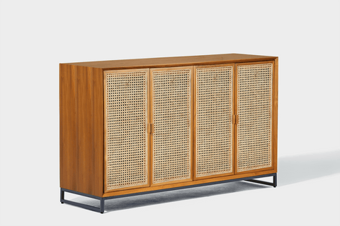 reddie-raw storage cupboard 150W x 45D x 90H *cm / Wood Teak~Natural / Metal~Grey NCW Rattan Buffet Storage Unit