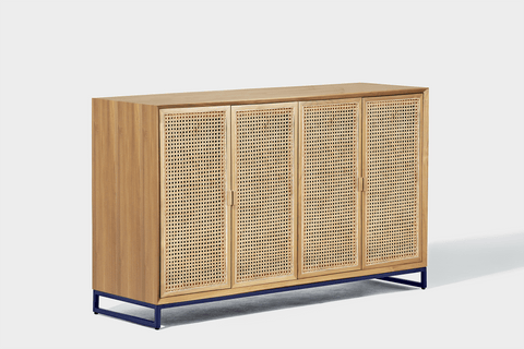 reddie-raw storage cupboard 150W x 45D x 90H *cm / Wood Teak~Oak / Metal~Navy NCW Rattan Buffet Storage Unit