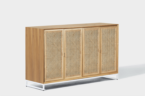 reddie-raw storage cupboard 150W x 45D x 90H *cm / Wood Teak~Oak / Metal~White NCW Rattan Buffet Storage Unit