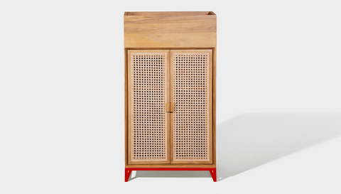 reddie-raw storage cupboard 60W x 45D x 110H *cm (with planter box) / Wood Teak~Oak / Metal~Red NCW Storage Wood Unit with and without planter