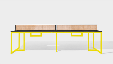 reddie-raw workstation 300W x 150D x 75H total (150W x 75D desk/seat +25H screen) *cm / Wood Teak~Black / Metal~Yellow NCW Workstation *pod of 4