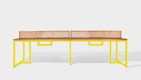 reddie-raw workstation 300W x 150D x 75H total (150W x 75D desk/seat +25H screen) *cm / Wood Teak~Natural / Metal~Yellow NCW Workstation *pod of 4