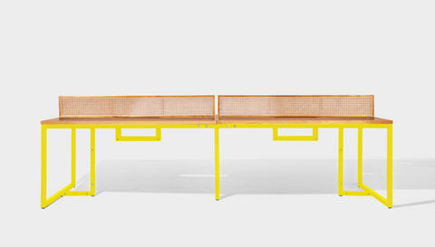 reddie-raw workstation 300W x 150D x 75H total (150W x 75D desk/seat +25H screen) *cm / Wood Teak~Oak / Metal~Yellow NCW Workstation *pod of 4